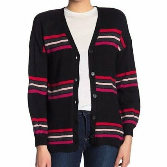 DEMOCRACY Girlfriend striped cardigan button front black sweater Size XS NEW - Picture 8 of 8